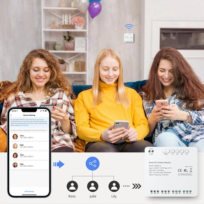 AVATTO Tuya WiFi 4-Kanal-Schaltmodul, 7–32 V/85–250 V RF433 Fernbedienungsrelais-DIY-Modul, funktioniert mit Alexa, Google Home, Alice.