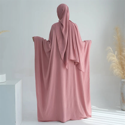 White Pink Black Brown Soft Crepe Khimar Batwing Abaya Damen 2 Piece Muslim Modest Hijab Dresses Set Kaftan Kebaya Robe Women.