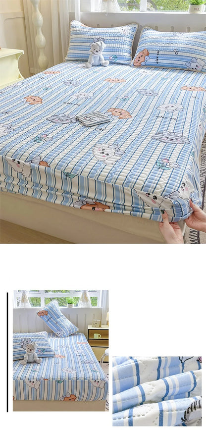 Thicken Bed Cover Waterproof Mattress Protector Elastic Bedspread Printed Bed Linen for Home 매트리스 커버 (No Pillowcase).