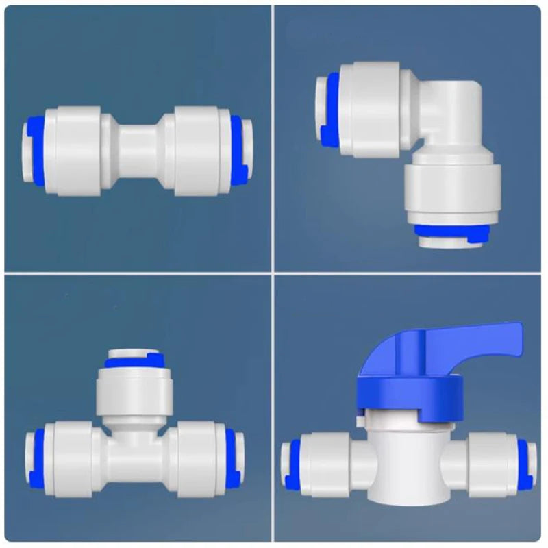 5PCS 3/8" Ball Valve Tees 1/4" OD Elbow Quick Connect Push In to Connect for RO Water Reverse Osmosis System Water Tube Fitting