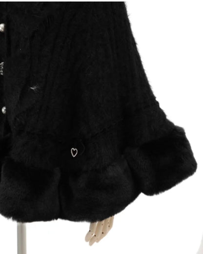 Japanische Liz Süße Prinzessin Faux Kaninchen Fell Cape Mantel Frauen Herbst Winter Pelz Jacke Lose Uhr Strass Bogen Mit Kapuze Mantel.