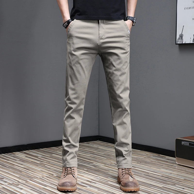2024 Spring Summer Men's Casual Pants 97.8% Cotton Business Korean Fashion Slim Fit Stretch Gray Black Khaki Trousers Male Pant