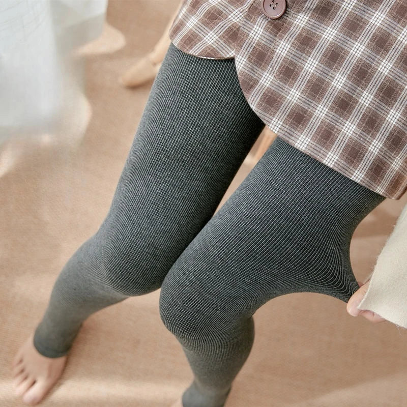 Women's Fall Winter Ribbed Vertical Stripe Thermal Leggings Fleece Thickened  Street Ready Seamless High Waist Thermal Pants.