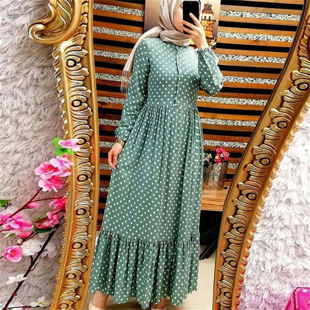 Ramadan Polka Dot Abaya Damen Dubai Islamic Prayer Clothes Women Muslim Dress Kebaya Kaftan Robe Musulmane Caftan Marocain Femme.