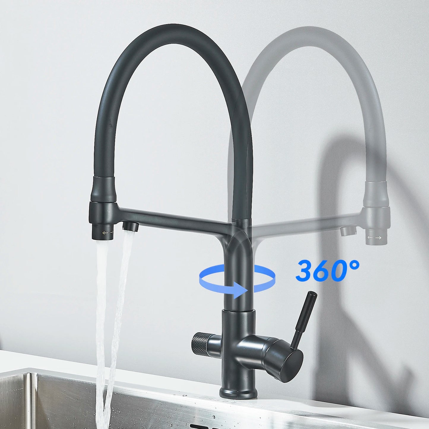 Filter Kitchen Faucet Stream/Shower Mode Water Outlet 360 Rotate Deck Mount Tap Drinking Water Flexible Sprayer Crane