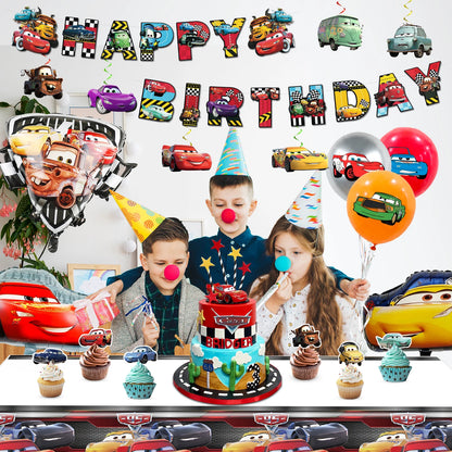 Lightning McQueen Partydekorationen, 38 Stück Lightning McQueen Partyzubehör – Auto-Banner, Tischdecke, Ballon usw. Partyzubehör für Autos.