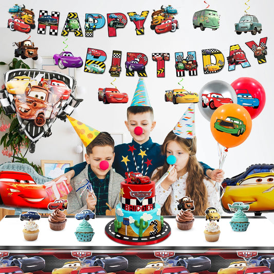 Lightning McQueen Partydekorationen, 38 Stück Lightning McQueen Partyzubehör – Auto-Banner, Tischdecke, Ballon usw. Partyzubehör für Autos.