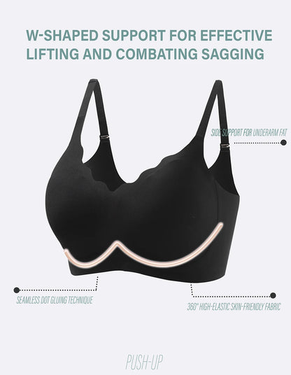 Women's Push Up Soft Bra Removable Padded Non Wired Bra Comfort Seamless Full Coverage Everyday Bra Underwear For Women.