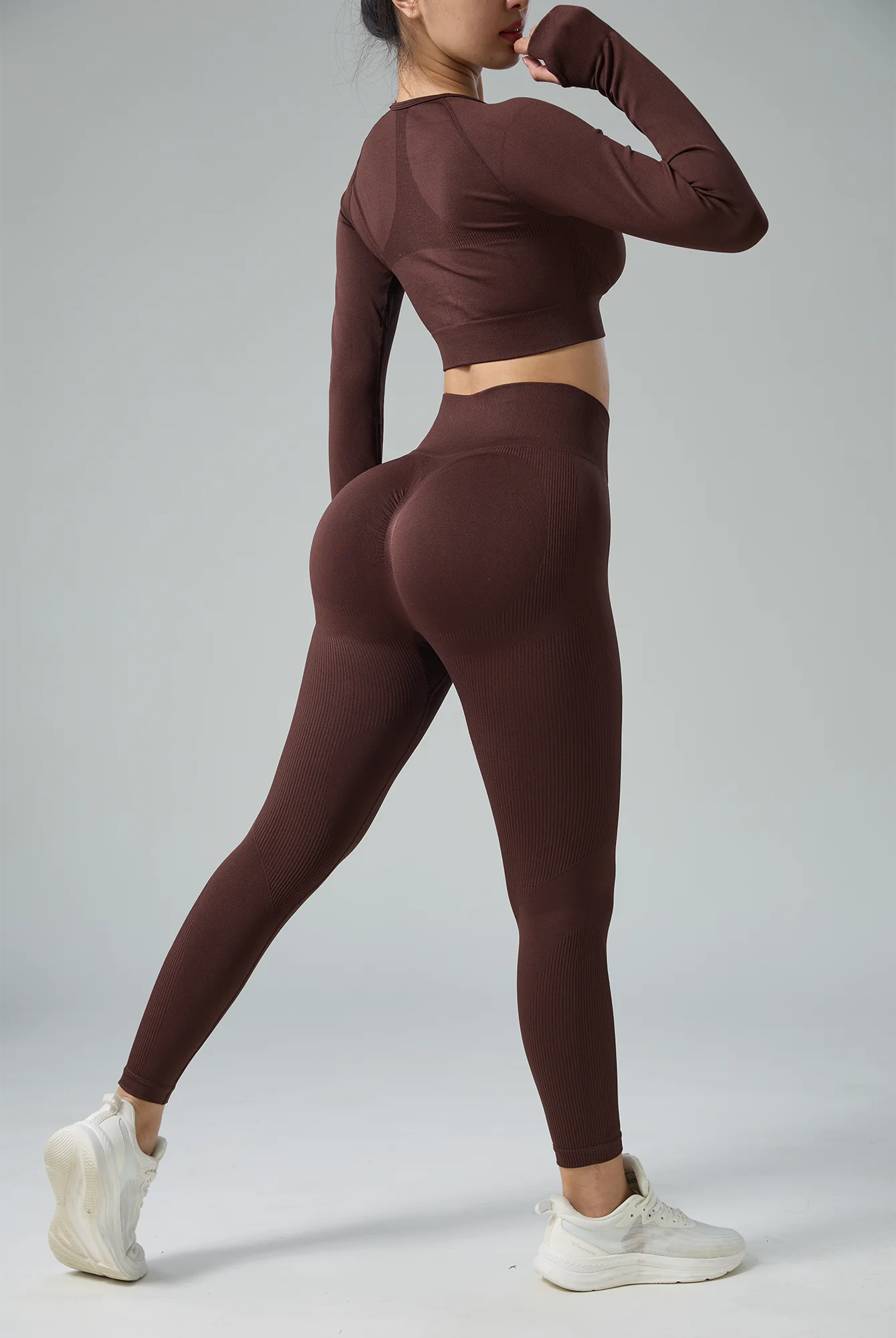 Women' High Waist Sexy Gym Matching Set Seamless Yoga Outfit Sets Sportswear Woman Gym Sports Leggings and Long Sleeve Workout.