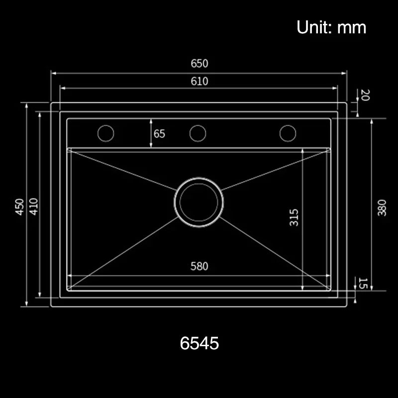 Nanometer Double Cover Hidden Kitchen Sink 304 Stainless Steel 3 Holes Handmade Single Large Size Kitchen Hidden Sinks