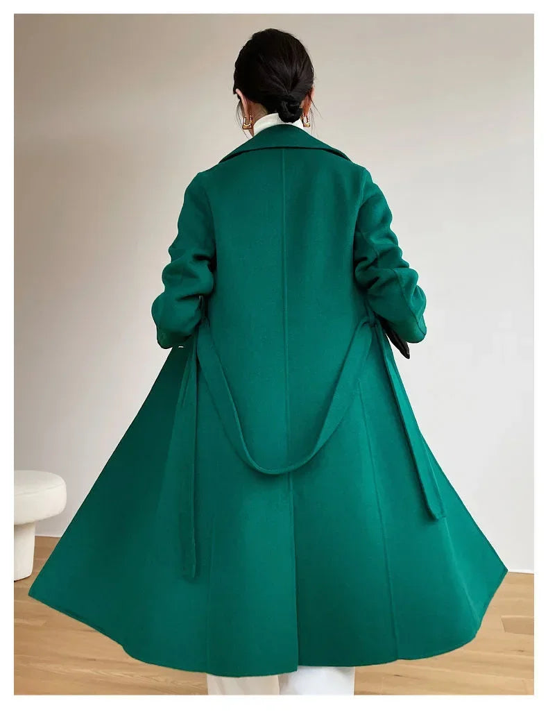 Modischer doppelseitiger Wollmantel für Damen, schmale Passform, mittellang, neue Herbst- und Winterkollektion, stilvoll.