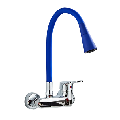 BAKALA Multicolor Wall Mounted Kitchen Faucet 360 Degree Swivel Flexible Hose Double Hole Sink Mixer Tap Wall Kitchen Mixers