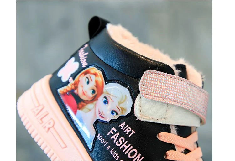 Disney Children Winter Ankle Snow Boots Cartoon Princess Elsa Frozen Pink Casual Shoes For Girls Warm Outdoor Shoes Size 26-37.