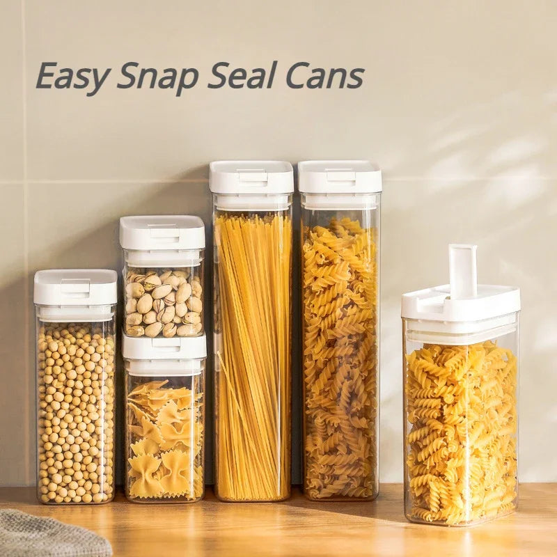Kitchen Plastic Container Organizer Moisture-Proof Sealed Tank Square Transparent Grain Storage Jar Dried Fruit Snack Box Cans.