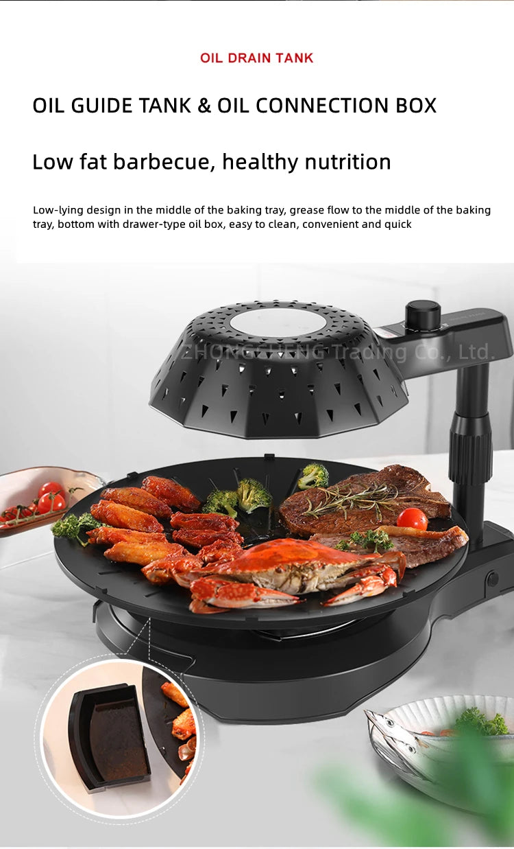 Household 220v 1390w Bbq Oven Indoor Electric Baking Tray Home Smoke-free Non-stick Barbecue Machine Automatically Rotating Baki.
