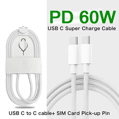 1-50Pcs 60W USB C to Type C Weaving Cable For Apple iPhone 11 12 13 14 15 16 Pro Max Plus Fast Charging Cable Phone Accessories.