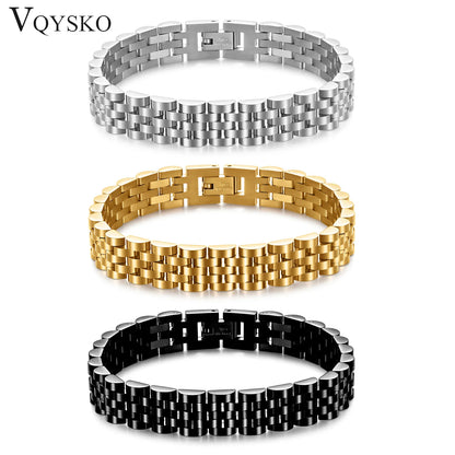 VQYSKO Trendy Minimalist Stainless Steel Gold Color Plated Watch Strap Bracelet for Women/Men Jewelry Gifts Couple Bracelet.