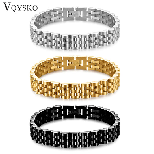 VQYSKO Trendy Minimalist Stainless Steel Gold Color Plated Watch Strap Bracelet for Women/Men Jewelry Gifts Couple Bracelet.