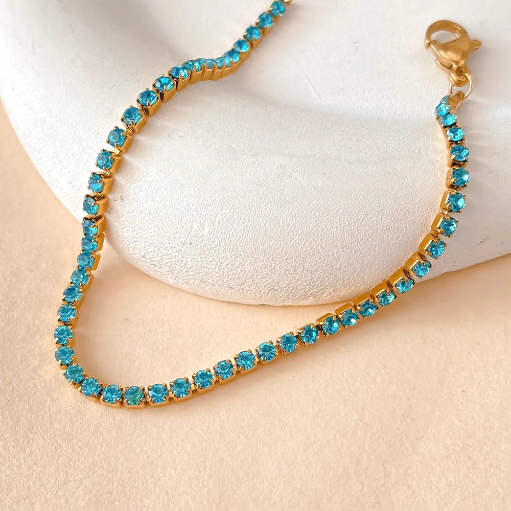 eManco Stainless Steel Gold Plated Sparkling Bracelet High Quality White Zirconia Single Row Simple Accessory For Girls.