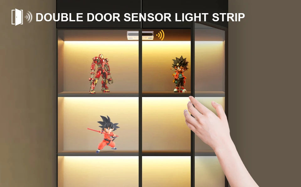 Doppelte Tür Sensor Steuerung COB LED Streifen Lichter Smart Vitrine Kleiderschrank Wein Schrank Integrierte Beleuchtung Näherungssensor Schalter.