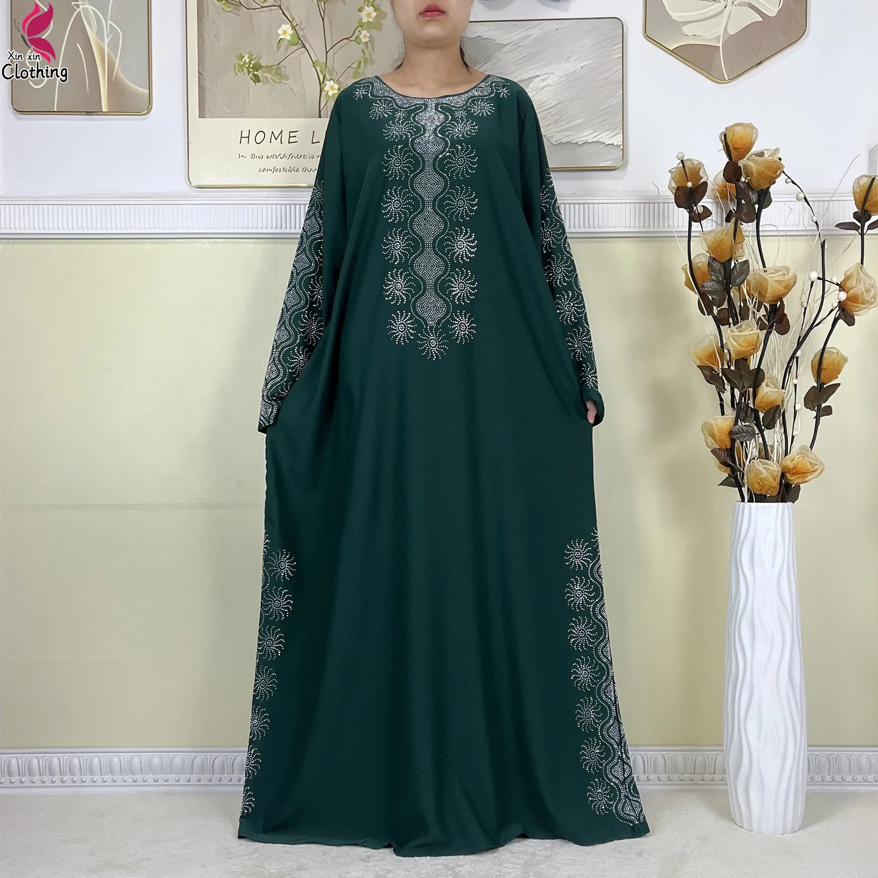 2025New High-Quality Dubai Muslim Abaya for Women Dress Islamic Turkey Femme Clothing Long Sleeve Loose African Dress With Scarf.
