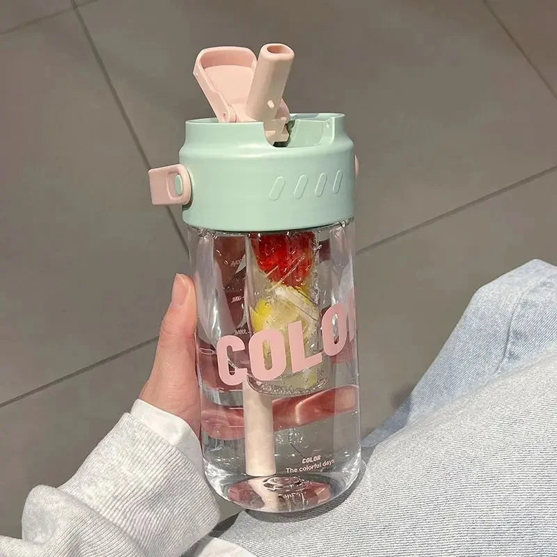 High Aesthetic Large Capacity Portable Sports Straw Cup for Girls Summer New Tea Separator Student Cup Water Bottle Gift