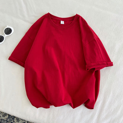 100% Cotton Half Sleeve Men Women Summer T-shirt Fashion Solid Color Simple O Neck Tops Loose Casual Basic Short-sleeved.