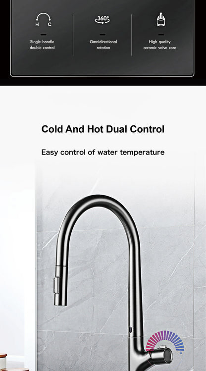 Modern style gun gray pull-out kitchen faucet with 1 handle for hot&cold water intelligent sensing and 2 functions for sink Tap
