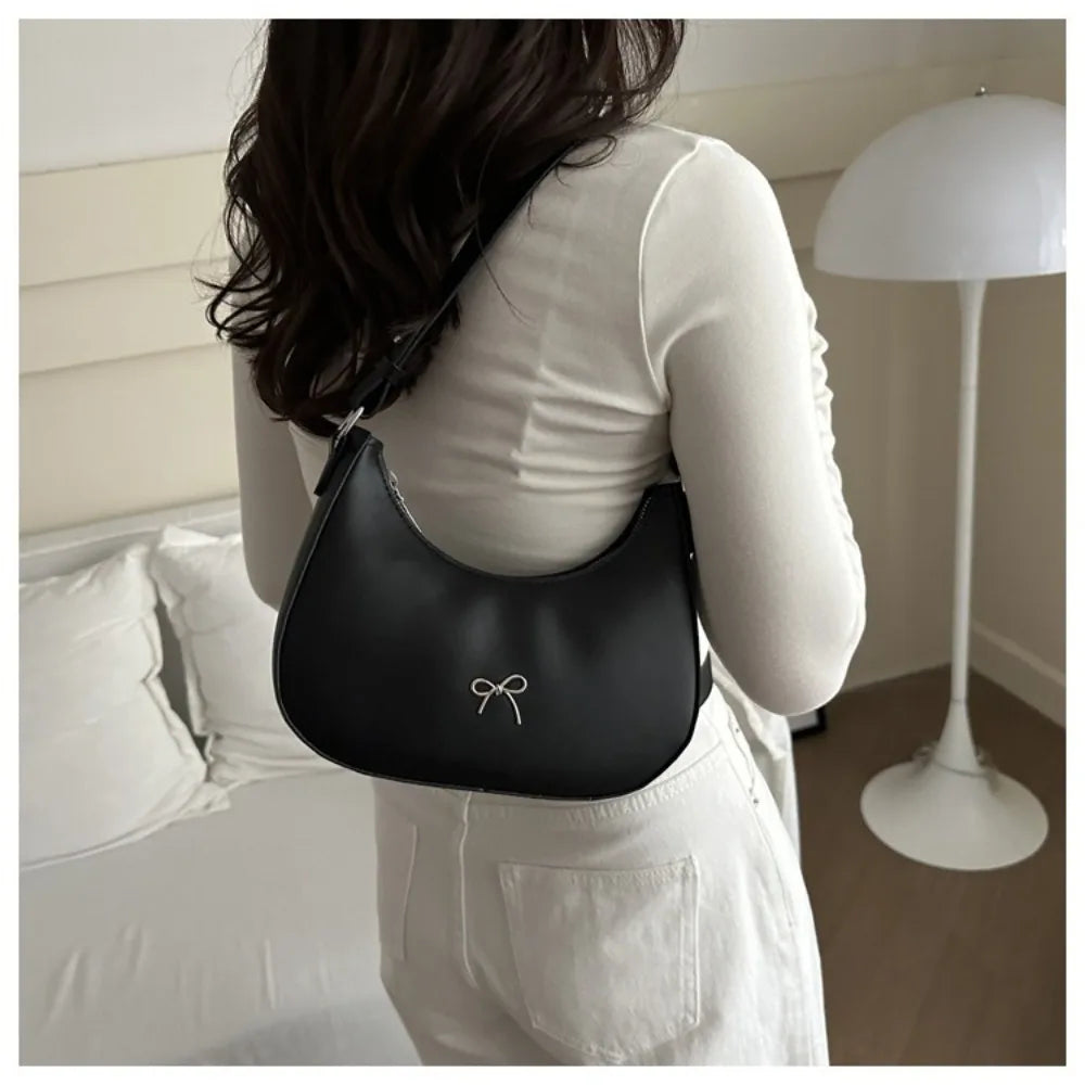 Bowknot Armpit Bag Korean Underarm Bag Luxury PU Leather Y2K Handbag Girls Shoulder Bag.