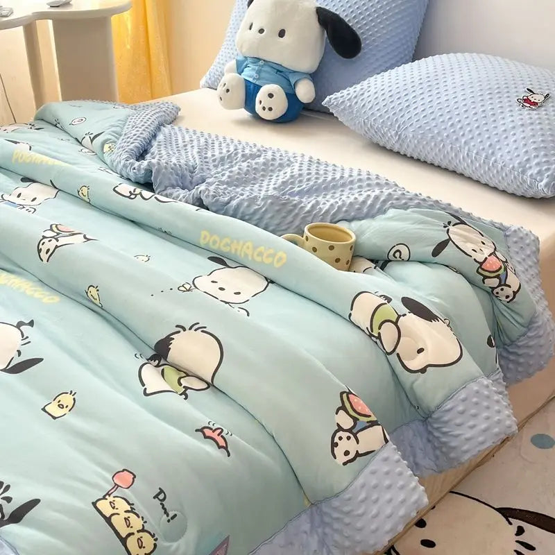 New Disney Anime Mickey Minnie Strawberry Bear Kawaii Hello Kitty Winter Thickened Single both bed Plush Soft Quilt Cute Cartoon.