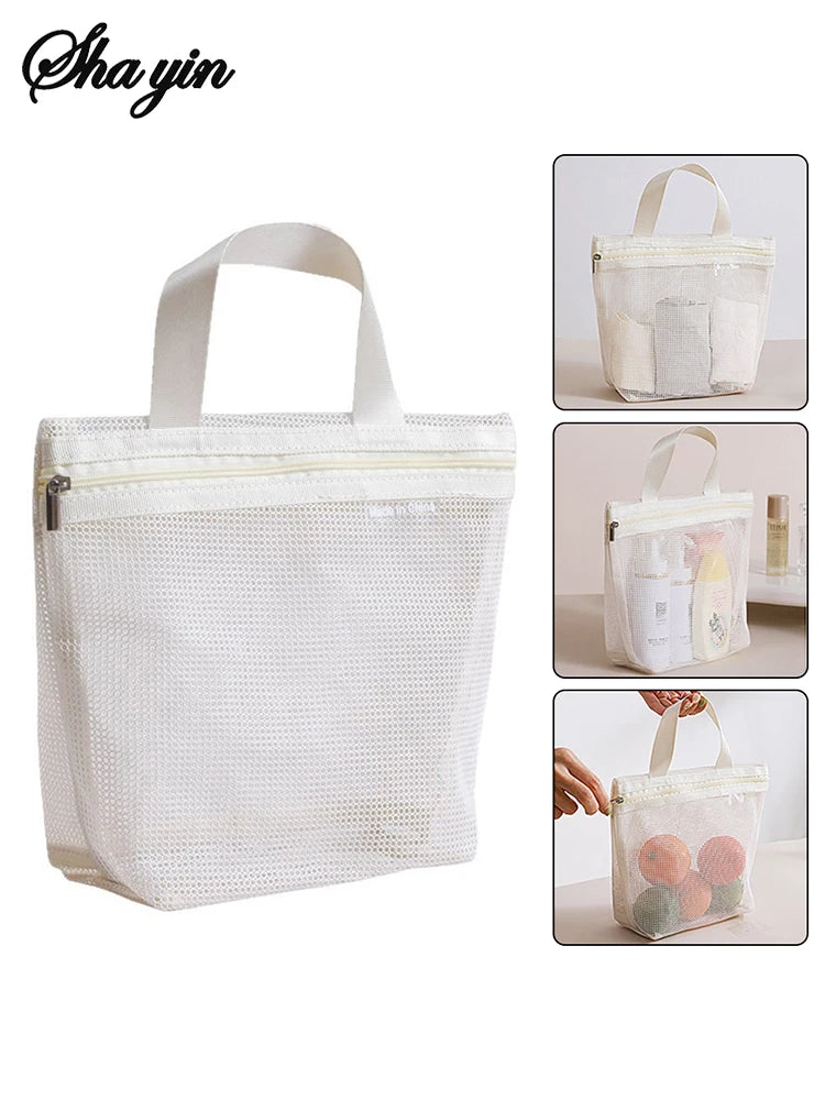 Mesh Makeup Toiletry Storage Bags Handbags Portable Travel Washing Body Shower Tools Organizer Hanging Cosmetic Organizer Pouch.