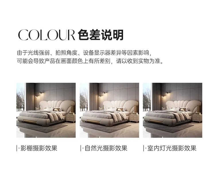 Luxuriöses Hauptschlafzimmer, Doppelbett, King-Size-Bett, weiche Tasche, Rückenlehne, 150 x 200 cm, Hochzeitsbett, Untergestell in voller Größe, beleuchtet 2ingan-Möbel