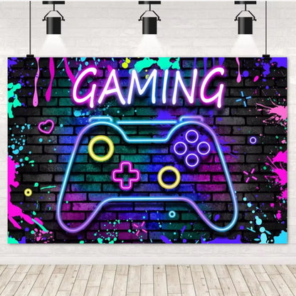 Game On Theme Video Gamer Kids Birthday Party Neon Green Gaming Next Level Up Background Baby Shower Decoration Supplies Props.