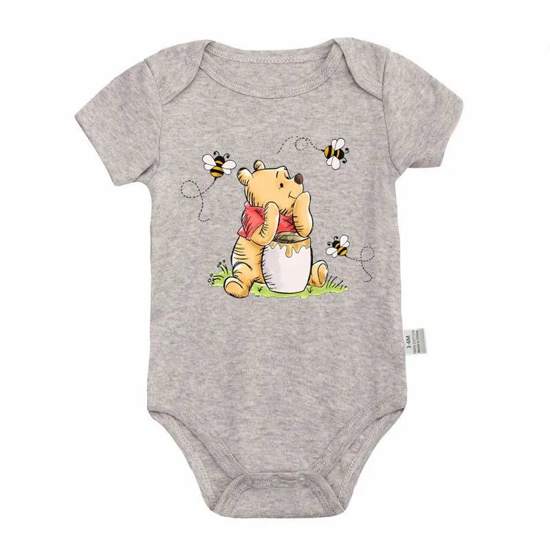 Kawaii Winnie the Pooh Bär und Biene Druck Baby Mädchen Kleidung Kurzarm Baby Body Baumwolle Strampler Neugeborenen Baby Sommer Kleidung.
