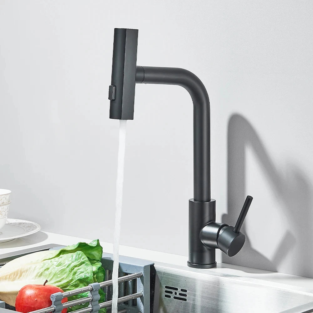 Brushed/Black Kitchen Faucet Pull Out Swivel Waterfall Sprayer Sink Mixer Faucet Brushed Nickel Faucet