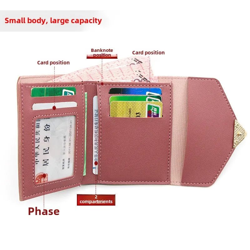Korean version women wallet short heart-shaped three fold women's wallet multi card slot card bag zero wallet  purses for women.