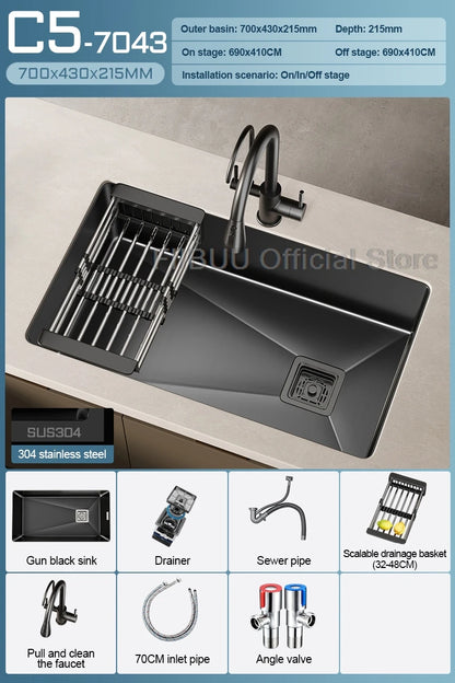 304 Stainless Steel Kitchen Sink Single Bowl Thickened Material Undermount Basin Vegatable Workstation With Drain Accessories