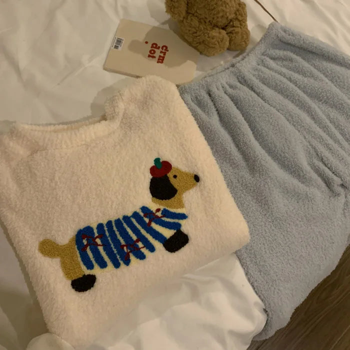 Kawaii Hello Kitty Pajamas Girl Sanrio Long-Sleeved Loungewear Sweet Young Student Girl  Warm Home Clothes Sleepwear Set