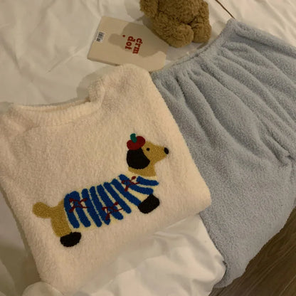 Kawaii Hello Kitty Pajamas Girl Sanrio Long-Sleeved Loungewear Sweet Young Student Girl  Warm Home Clothes Sleepwear Set