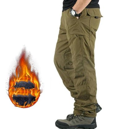 Winter Thicken Fleece Pants Men Casual Warm Overalls Multi-pocket Militarmy Trousers Thermal Cargo Tactical Pants Mens Clothing