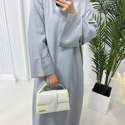 Plain Linen Closed Abaya Dubai Luxury Muslim Hijab Dress Turkey Casual African Dresses Abayas for Women Ramadan Eid Islam Kaftan