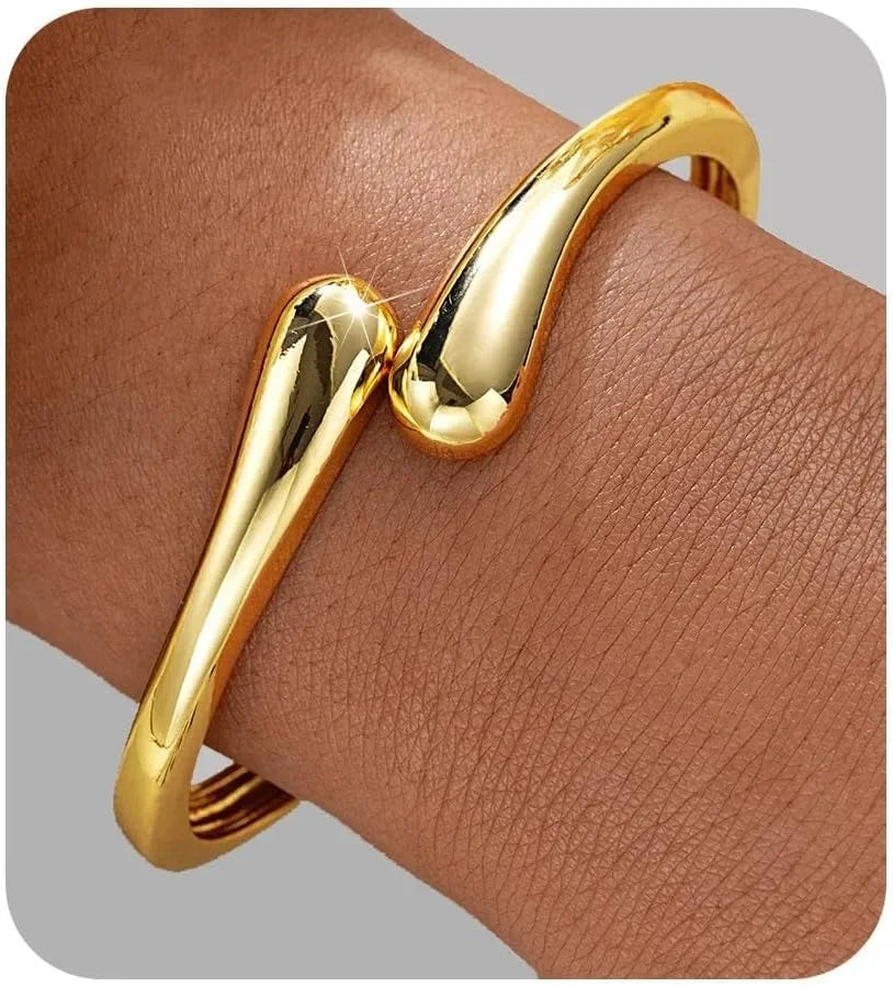 Gold Bangle Bracelets for Women Teens Trendy Chunky Adjustable Twist Cuff Bracelet Jewelry Gifts.