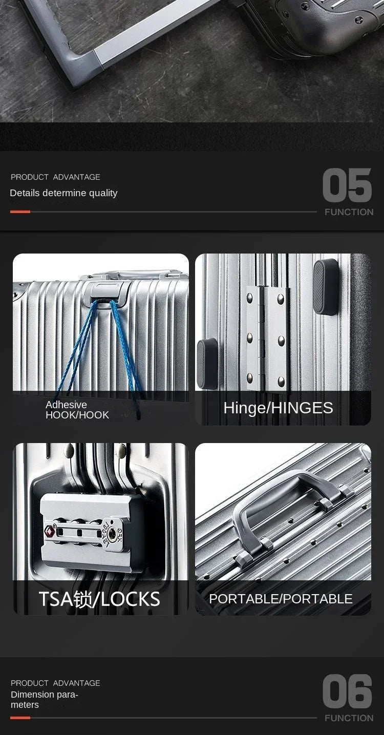 20/24/26/29 Zoll leichter Handgepäckkoffer aus Aluminium-Magnesium-Legierung – Kabinengepäck, Geschäftsreisetrolley mit Spinnerrädern.