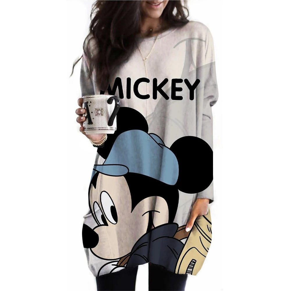 Frauen Frühling und Herbst Neue S-3XL Große T-shirt Einfarbig Lange Hülse Lose Disney der Mickey Maus Casual Harajuku Taille t-sh.