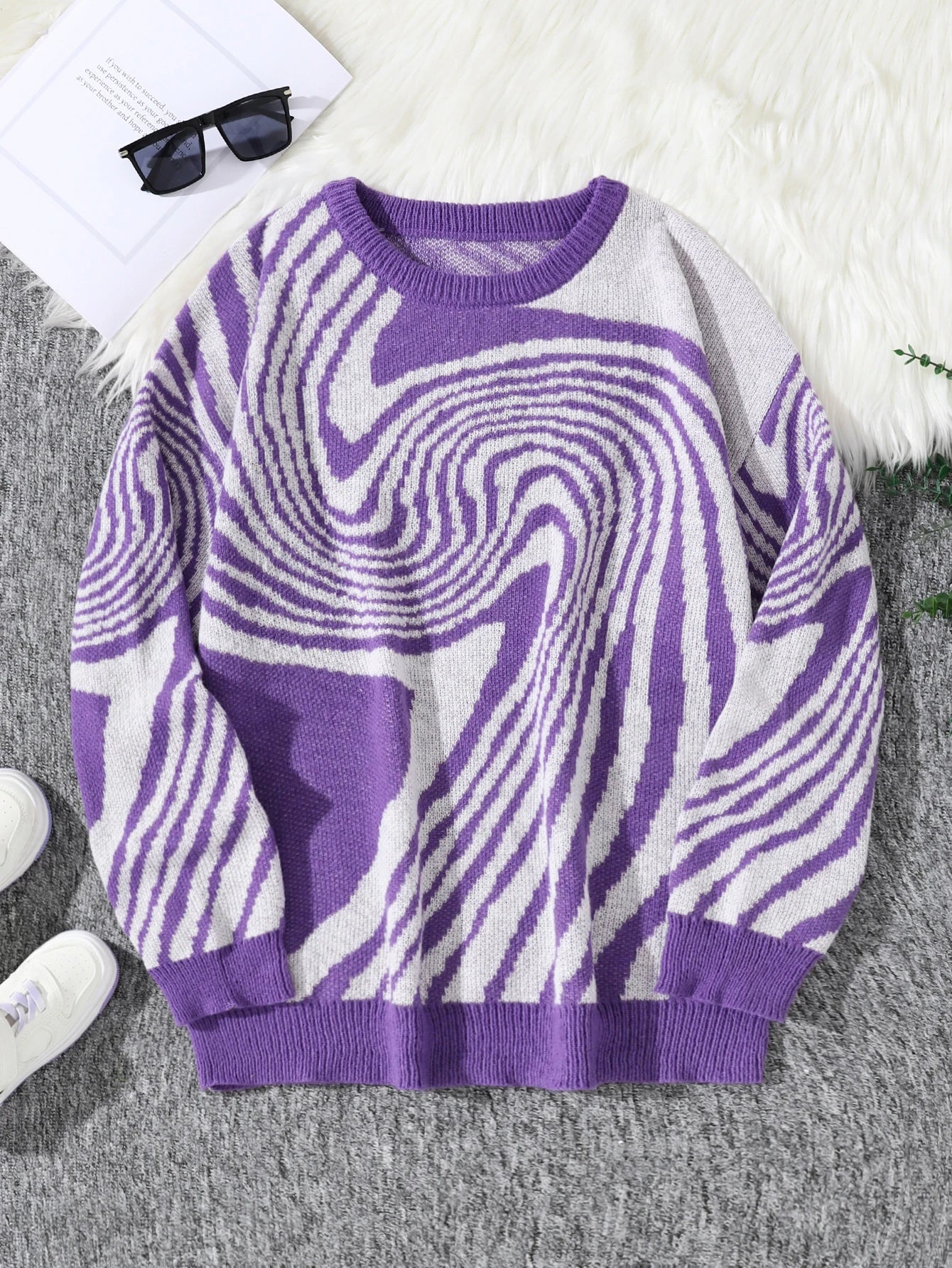 New Popular Street Ripped Abstract Starry Sky Pattern Pullover Ripped Sweater Casual Round Neck Knitted Men's Pullover.
