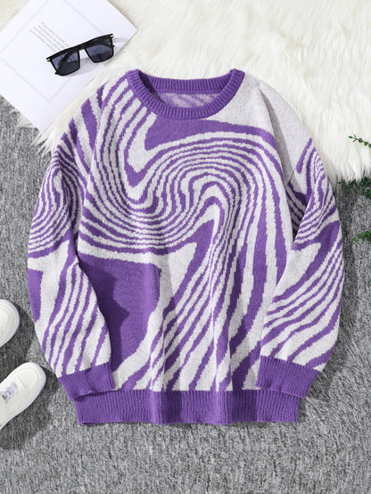 New Popular Street Ripped Abstract Starry Sky Pattern Pullover Ripped Sweater Casual Round Neck Knitted Men's Pullover.