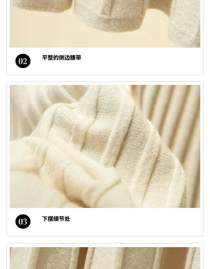 2025 Brand Designer Women Autumn Winter Thick Elegant Chic Solid Pleated Skirt High Waist Luxury Fashion With Elastic Female