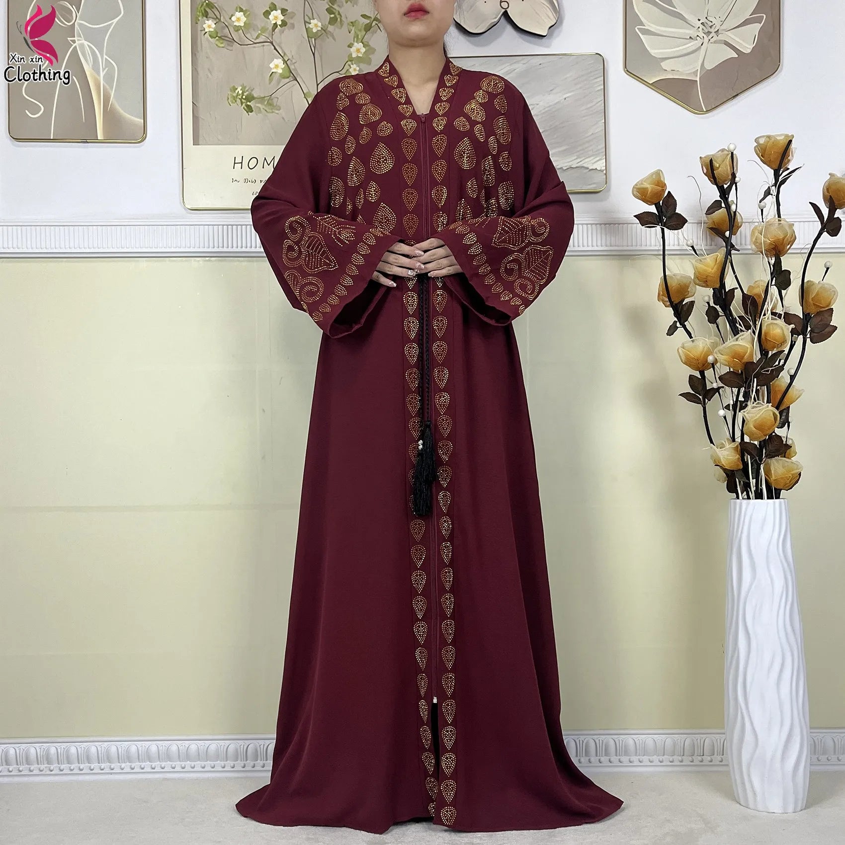 New Style Women Muslim Dress Chiffon Open Abaya 2024 Dubai Women Elegant Dress Islamic Clothing Zipper Cardigan Abaya With Scarf.