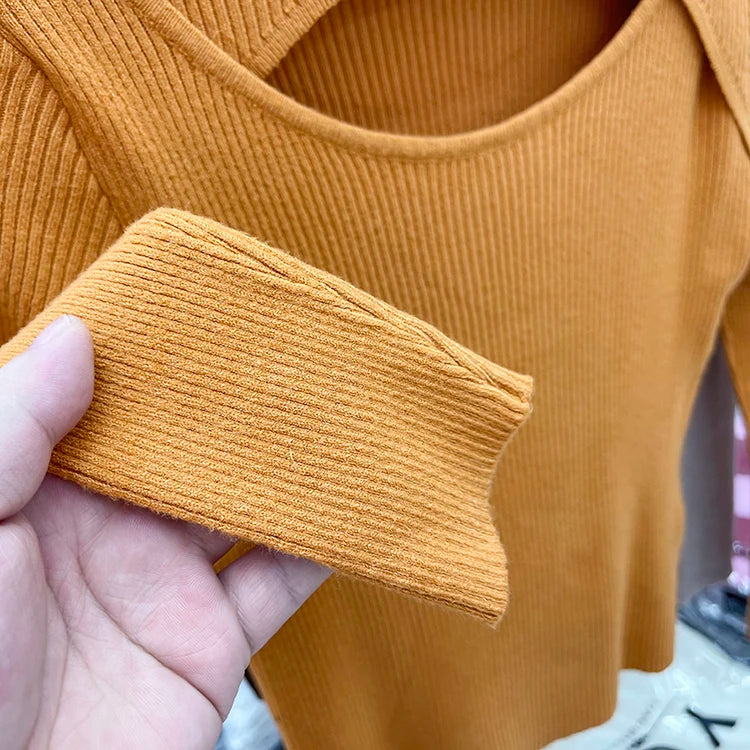 2025 weibliche Casual Pullover Herbst Winter Sexy Aushöhlen Frauen Pullover Schlank Vintage Jumper Weiche Warme Pull Gestrickte Pullover Tops.