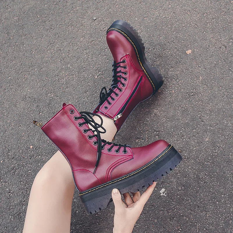 Autumn Winter Fashion Round Toe Lace-up Shoes Womens Boots Zip Ankle Boots For Women High Heels Basics Casual